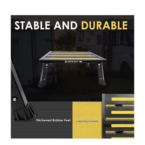 Adjustable Height Aluminum RV Step Stool Stable Foldable Platform Support 1k lbs - Picture 7 of 16